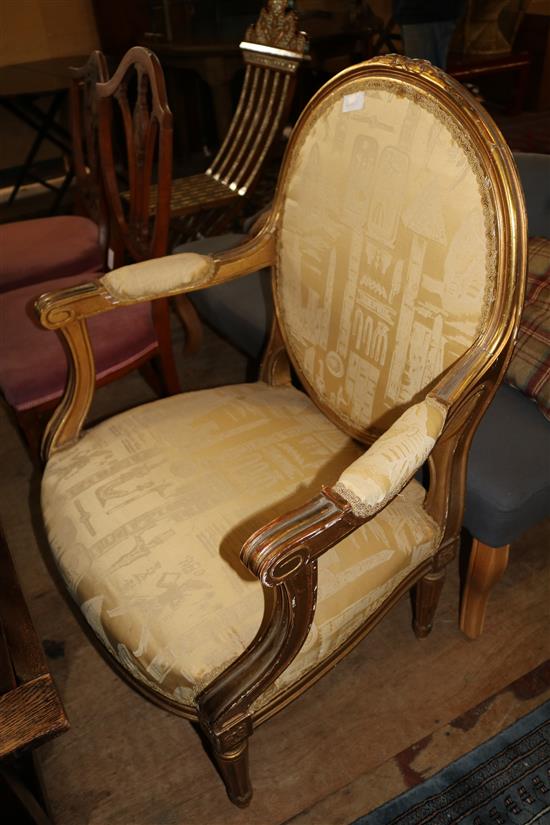 Gilt upholstered armchair